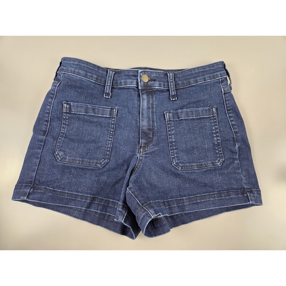 Universal Thread Sz 10 High Rise Midi Denim Shorts Dark Wash